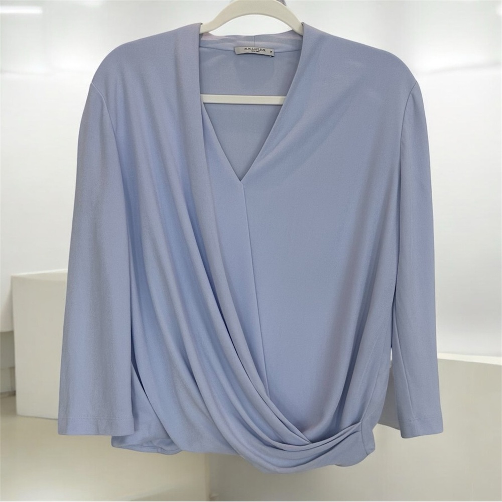 MM LaFleur Light Lavender Blue Deneuve Wrap Blouse Top M